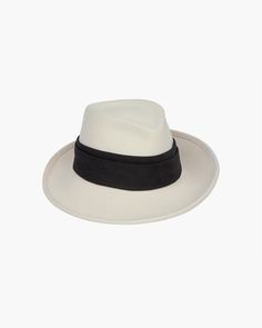 L'avenue Off-White/Black Eric Javits Classic Spring Fur Felt Fedora, Classic Fur Felt Hat For Spring, Fitted Felt Hat With Curved Brim For Travel, Spring Brimmed Fur Felt Fedora, Classic Wool Fedora For Spring, Spring Leather Fedora With Short Brim, Elegant Leather Fedora For Fall, Spring Fedora Hat Band In Fur Felt, Spring Leather Fedora With Curved Brim