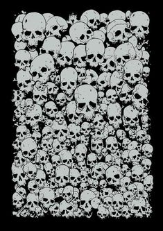 a bunch of skulls that are in the middle of a black and white square shape