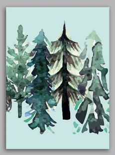 a painting of some trees in the snow