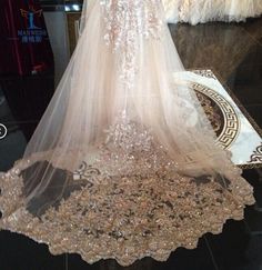 Luxurious Sequin Wraps Bridal Veil Sparkly Embroidery, Long Wedding Veils, Ivory Bridal Veil, Ivory Wedding Veils, Veil Crystal, Cathedral Bridal Veils, Long Veil Wedding, Cathedral Wedding Veils, Beautiful Veil