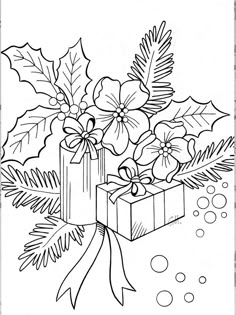 christmas coloring pages with presents and holly