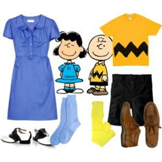 some clothes and shoes are arranged in the shape of charlie brown's family costume