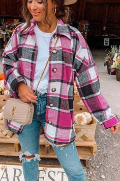 Fashion Big Plaid Coat Woolen Coat Tops Plaid Outerwear, Long Sleeve Loose Blouse, Checkered Jacket, Plaid Cardigan, Plaid Shirts, Winter Shirts