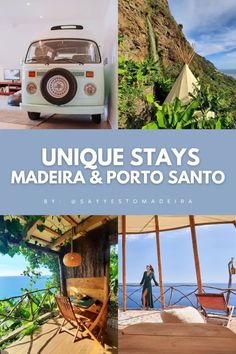 the cover of unique stay's madera and porto sanito, featuring an old vw bus