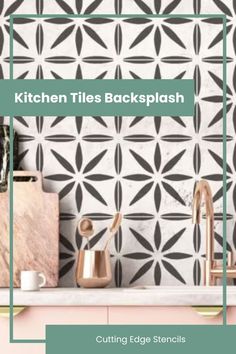 kitchen tiles backsplash with cutting edge stencils in black and white pattern