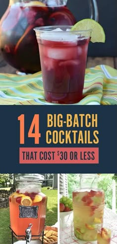 Big Batch Cocktails, Whiskey Lemonade, Berry Sangria, Frozen Limeade, Batch Cocktails, Drink Tags, Pineapple Rum, Rum Punch, Party Punch