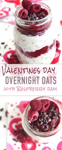 valentine's day overnight oats with raspberry jam