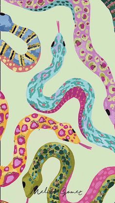 an image of colorful snakes on a white background with pink, blue and green colors