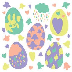 an image of easter eggs with hearts and clouds