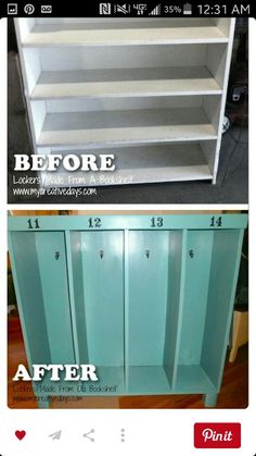 the before and after pictures of an old bookcase