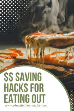 the words $ 5 saving hacks for eating out