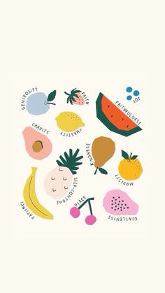 an illustrated poster with different fruits on it