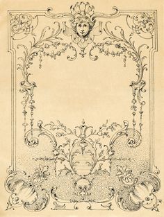 an ornate frame with flowers and leaves on it, vintage line drawing or engraving illustration