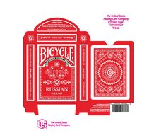 the bicycle playing cards are red and have intricate designs on each card, which is also white