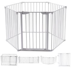 the baby gate is white and has four sections for each section to be closed up