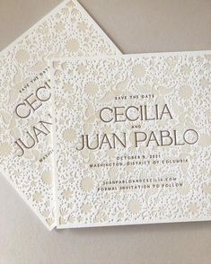 the wedding stationery was designed with laser cut paper and embossed in lace