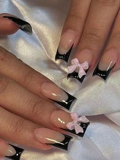 Multicolor  Collar   Colorblock,Plants 3D Nails Embellished   Nail,Hand & Foot Care Bow Nail Designs, Nail French, Nail Shapes Square, Art For Women, Image Nails, Short Fake Nails, Short Square Nails