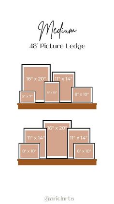 Picture Frame Sizes On Shelf, Diy Floating Shelves For Pictures, Gallery Floating Shelves, How To Decorate Wall Above Desk, Picture Ledge Frame Sizes, Picture Frame Ledge Ideas, 48 Inch Picture Ledge Layout, Kitchen Picture Ledge