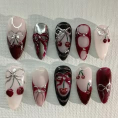 Vampire Nails Aesthetic, Burgundy And Black Nails, Nana Nails, Concert Nails, Fake Nails Designs, Hippie Nails, Goth Nails, Grunge Nails, Really Cute Nails