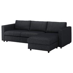 a black couch with a chaise lounger underneath it on a white background,