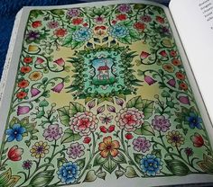 an open book with floral designs on it