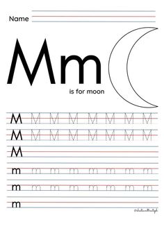 the letter m is for moon worksheet with an uppercase and lowercase letters