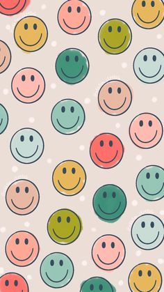 an image of many different colored smiley faces on a white background with polka dotes