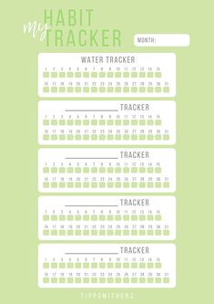 a green and white calendar with the words habit tracker on it