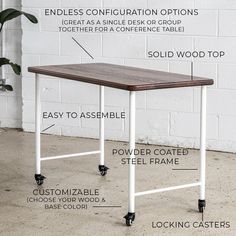 the parts of a coffee table on wheels are shown in this diagram, with instructions for how to use them