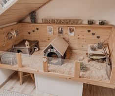 a room filled with lots of wooden furniture and decor on top of carpeted flooring