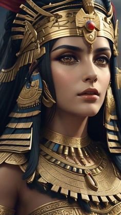 an egyptian woman wearing gold jewelry and headdress