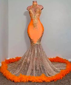 Orang Prom Dresses, Burnt Orange Prom Dress Black Couple, Orange And Silver Prom Dress, Orange And Gold Prom Dress, Orange Prom Dresses Black Women, 2k24 Prom, Prom Dresses Orange, Orange Mermaid Prom Dress, Poem Dress