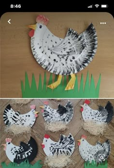 paper plate chicken craft for kids to make in the garden or on the lawn with grass