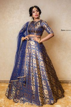 Lehengas - ANJU SHANKAR LABEL Banaras Lehenga, Black Sequin Crop Top, Long Blouse Designs, Designer Bridal Lehenga Choli, Indian Wedding Gowns, Simple Lehenga, Wedding Lehenga Designs, Lehenga Blouse Designs, Knife Pleat