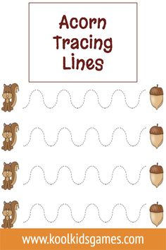 an acorn traceing line with the words acorn on it and two acorns