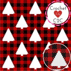 a red and black plaid pattern with white christmas trees on the bottom, and a heart in the middle