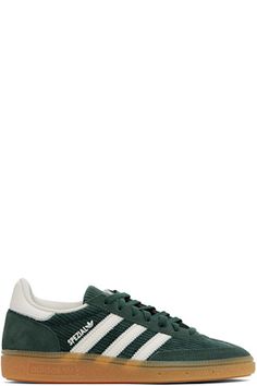 adidas Originals - Green & White Handball Spezial Sneakers Green Adidas Shoes, Adidas Spezial, Green And White, Adidas Shoes, Leather Sneakers, Patch Logo, Adidas Originals, White Lace, Lace Up