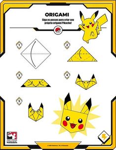 an origami pokemon paper craft with different shapes and sizes, including the pikachu