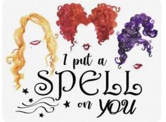 i put a spell on you with three different colored wigs and the words'i put a spell on you '