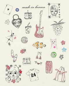 an image of various items drawn on paper