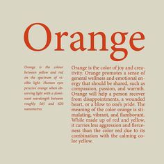 an orange and white poster with the words orange written in bold red letters on it