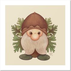 an illustration of a gnome with green leaves on his head