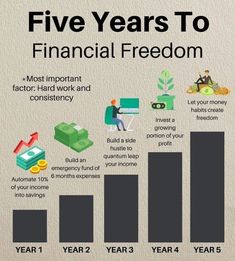 the five years to financial freedom info sheet with graphs on it and people sitting at their desk