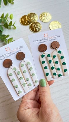 Add a touch of luck and charm to your look with our three-leaf clover theme earrings. Each pair of earrings features a white arch design with green shamrocks , symbolizing the traditional emblem of Irish heritage and good fortune. These earrings are perfect for adding a touch of Celtic charm to any outfit, whether you're celebrating St. Patrick's Day or simply seeking a bit of luck in your day-to-day life. Made from high-quality polymer clay, these earrings are lightweight and comfortable to wea Green Clay Earrings, St Patricks Day Earrings, Shamrock Jewelry, White Arch, Three Leaf Clover, Unique Products Design, How To Make Clay, Green Clay, Earrings Clay