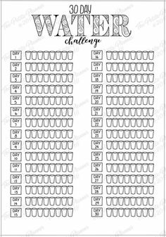 the 30 day water challenge is shown in black and white, with glasses on it