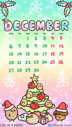 the calendar for december is decorated with cartoon characters