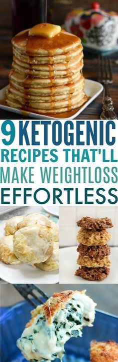 pancakes and other desserts with the words 9 ketosise recipes that will help you make a lifestyle change