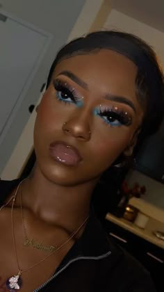 Teal Makeup, Rhinestone Makeup, Makeup For Black Skin, Birthday Makeup, Glam Makeup Look