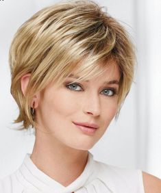 Swedish Blonde Layered Short Straight Cut Human Hair Blend Heat Ok Women Wig Swedish Blonde, Layered Short, Blonde Layers, Womens Wigs