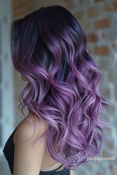 Purple Hair Passion: Exploring the Bold World of Lavender Locks - Puqqu Purple To Lavender Ombre Hair, Lavender Ombré Hair, Purple Into Pink Hair, Brunette Lavender Hair, Vivid Summer Hair Color, Summer Purple Hair, Purple Balayage Brunette, Lilac Ombre Hair, Dark Lavender Hair